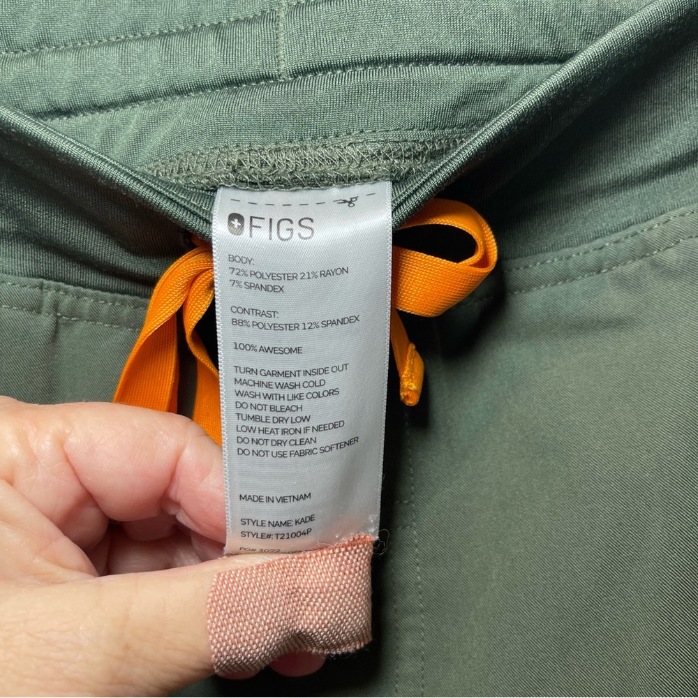 Figs Olive Green Scrub Top and Pants Set with Orange Drawstring - Picture 7 of 8